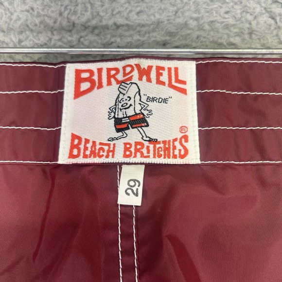 Birdwell Beach Britches Board Shorts Mens 29 Burgundy Nylon Swim Surf Retro - Picture 7 of 8